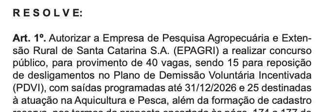 Concurso Epagri SC é autorizado com 40 vagas e cadastro reserva para área técnica