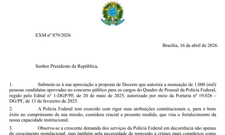 Concurso Polícia Federal: nomeação de mil excedentes aguarda aval final de Lula